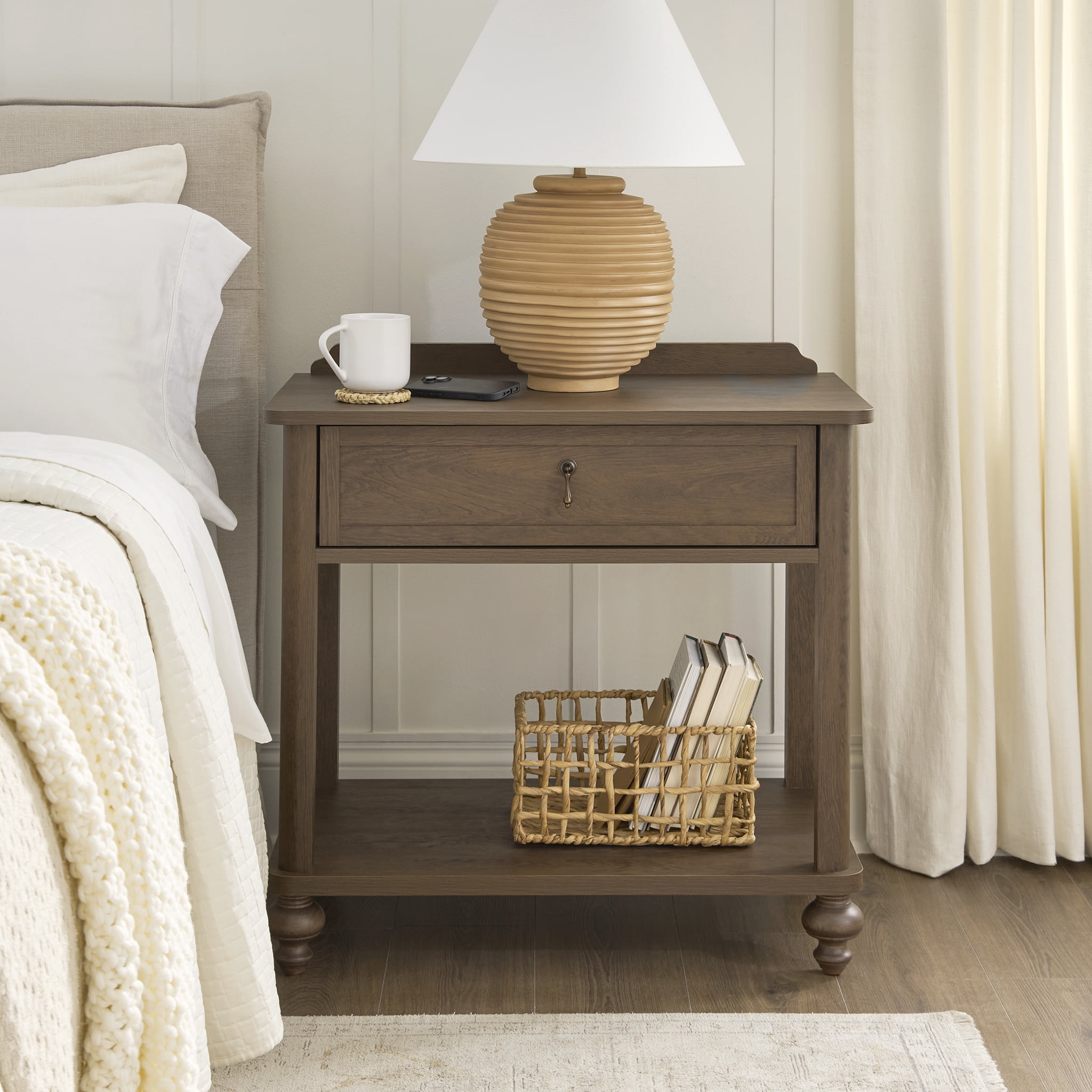 (2 pack) My Texas House Hartwell 1 Drawer Nightstand with USB, Heritage Oak Finish