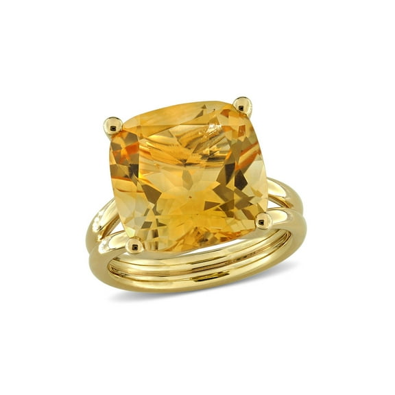10.50 Carat (Ctw) Large Cushion-Cut Citrine Ring in Yellow Plated Sterling Silver for Women