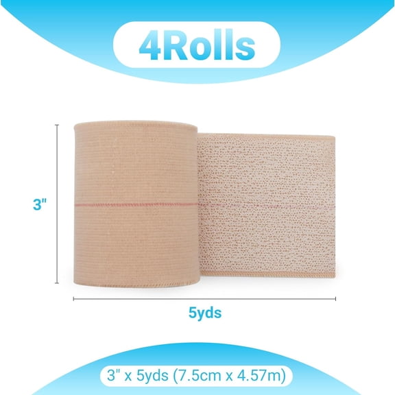 OK TAPE Elastic Adhesive Tape Bandage Tape Wrap - 4 Rolls, Flexible Stretch Bandages for Sports Ankle, Knee and Wrist Sprains (Beige,3 Inch Wide)