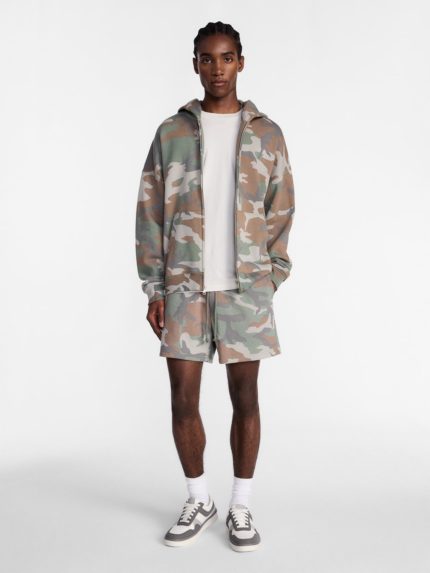 No Boundaries Boxy Oversized Fit Fleece Zip Hoodie Sweatshirt with Long Sleeves, Men's XS-4XLT