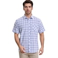 thumbnail image 2 of DARING DIVA Men's Plaid Short Sleeved Button Down Business Checked Dress Shirt M Blue, 2 of 6