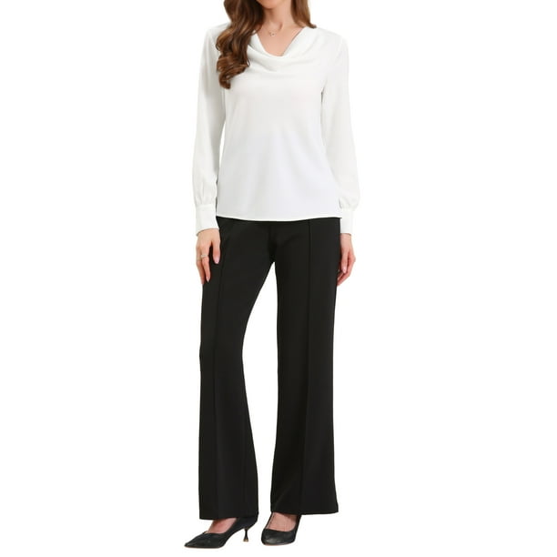 Camisa de trabajo casual INSPIRE CHIC para mujer, blusa de cuello drapeado, tendencia de otoño, color blanco