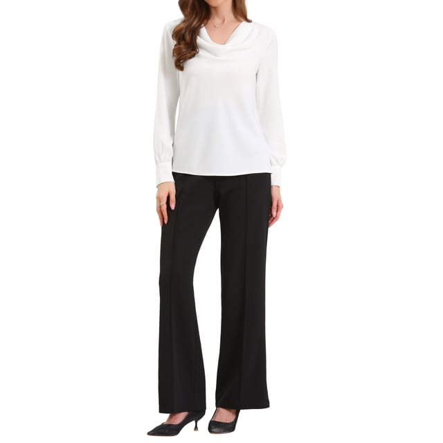 Camisa de trabajo casual INSPIRE CHIC para mujer, blusa de cuello drapeado, tendencia de otoño, XS, blanca