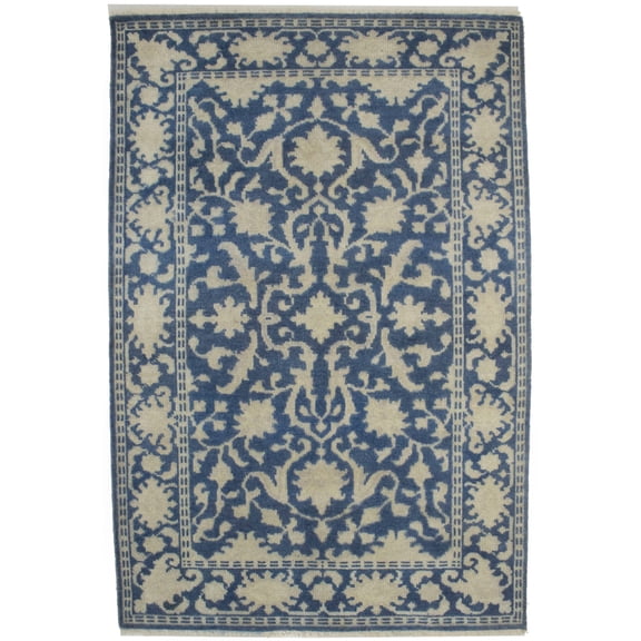 Slate Blue Floral 4X6 Oriental Rug
