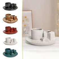 AuroraX White Taper Pillar Candle Holder Decorative Ceramic Candlestick Holders Rustic Vintage Romantic Elegant Valentines Day Tray Candle Stand Gifts for Table Centerpieces Dining Wedding Decor