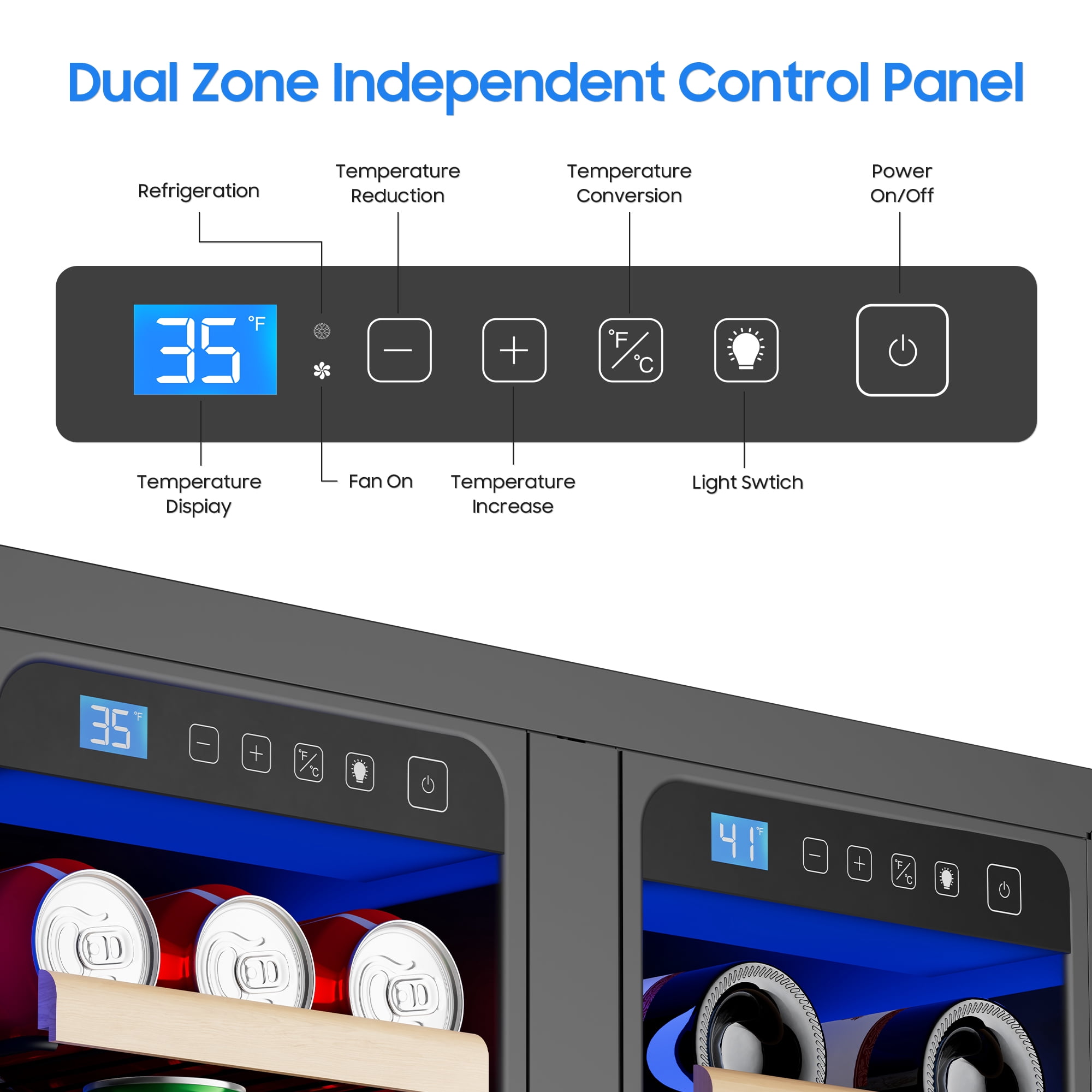 AVAHUM 24 Inch 21-Bottle & 88-Can Dual Zone Wine and Beverage Refrigerator, Under Counter Built-In Fridge, Round Handle