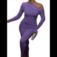 thumbnail image 3 of Vestido de Mujer Otoño Invierno Francés Larga Ajustado Maxi Vestido Formal para Mujer Púrpura M, 3 of 8