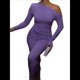 thumbnail image 3 of Vestido de Mujer Otoño Invierno Francés Larga Ajustado Maxi Vestido Formal para Mujer Púrpura M, 3 of 8