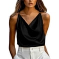 thumbnail image 4 of SSZMDLB Women Sleeveless V Neck Tank Top Satin Solid Slim Fit Elegant Party Blouse Casual Summer Tops Dressy Basic Tee Shirt Date Night Outfits, Black 2XL, 4 of 8