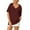 Brick Red, variant on Women's Solid Color Knit Short Sleeve Hooded Sweatshirt with Drawstring and V - Neck, Lightweight, Breathable, Multiple Sizes