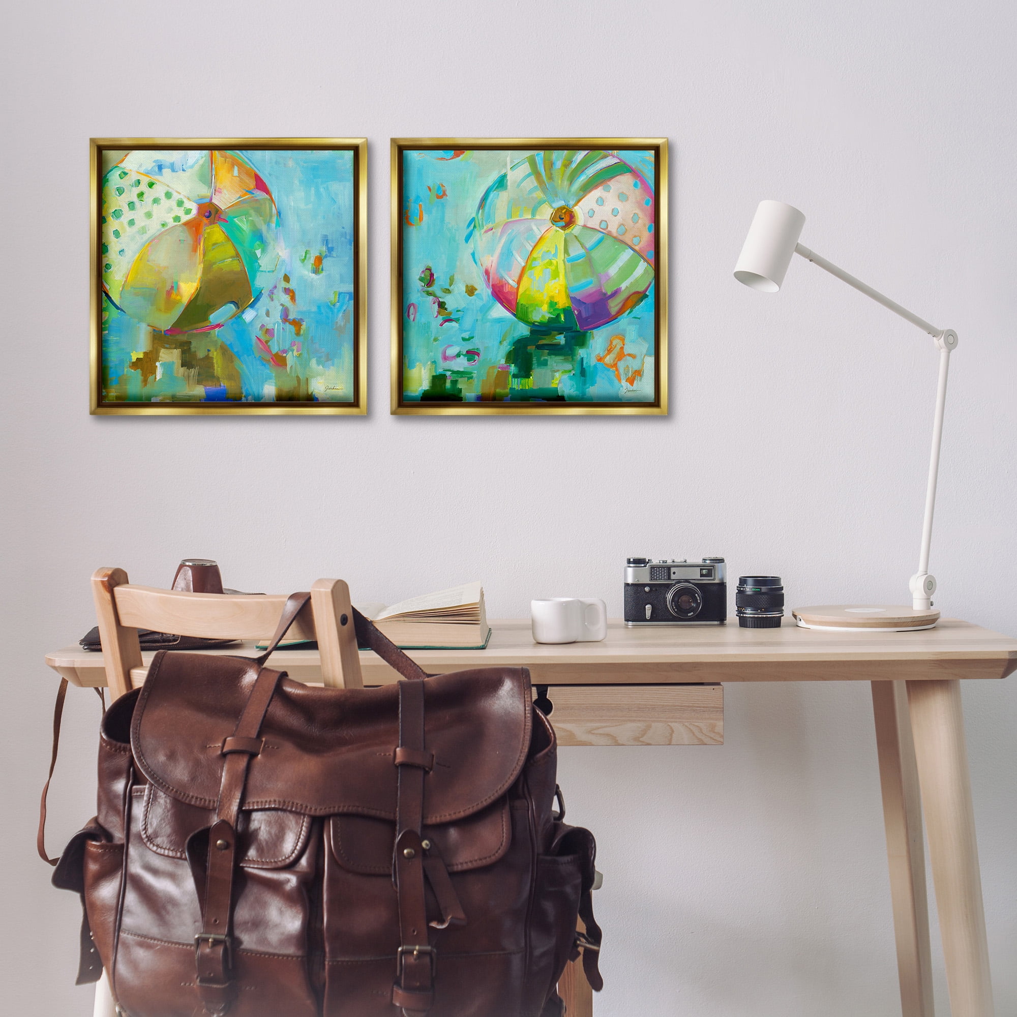 Stupell Industries Abstract Beach Balls Abstract Painting Gold Floater Framed Canvas Art Print Wall Art, 18 x 18, Set of 2