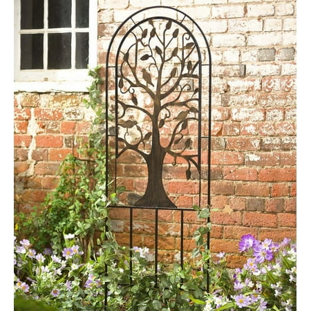 Plow & Hearth 72  Metal Garden Trellis with Tree Of Life Design - Bronze