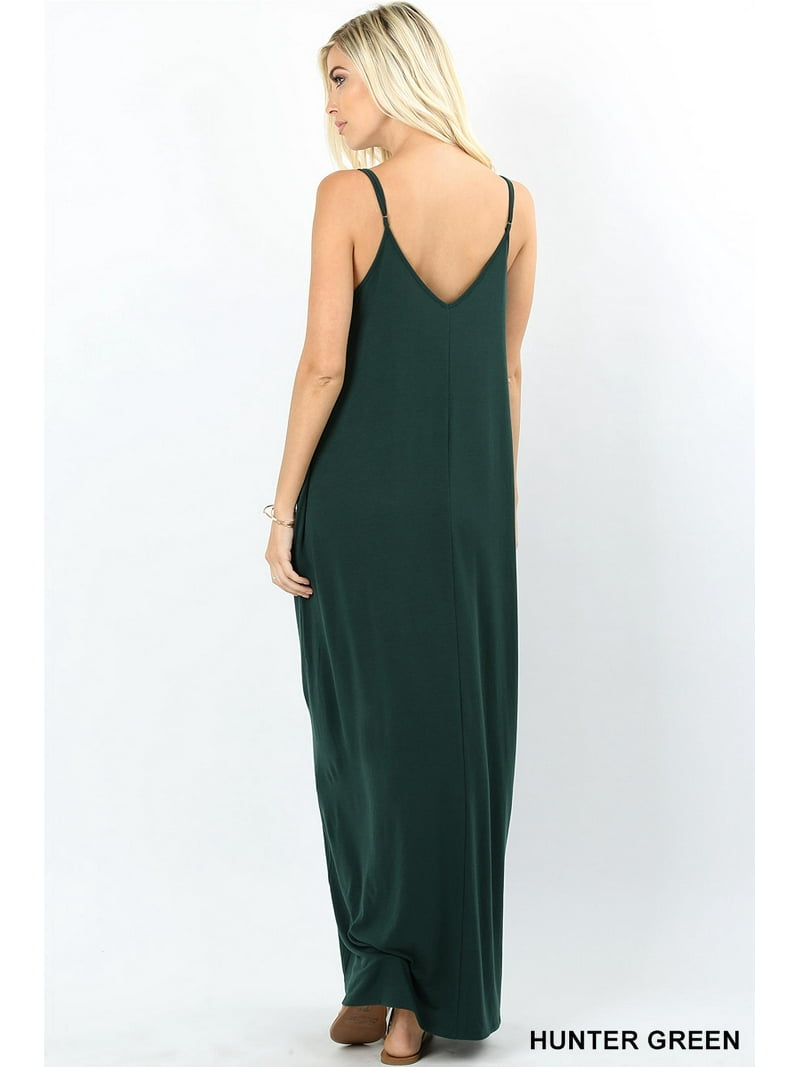 Women V-NECK ADJUSTABLE STRAPS CAMI MAXI DRESS WITH SIDE POCKETS -  Walmart.com