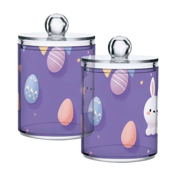 Rabbit Heart Easter Eggs Colorful Flags Translucent Plastic Cans Storage Canisters with Lid Set of 2