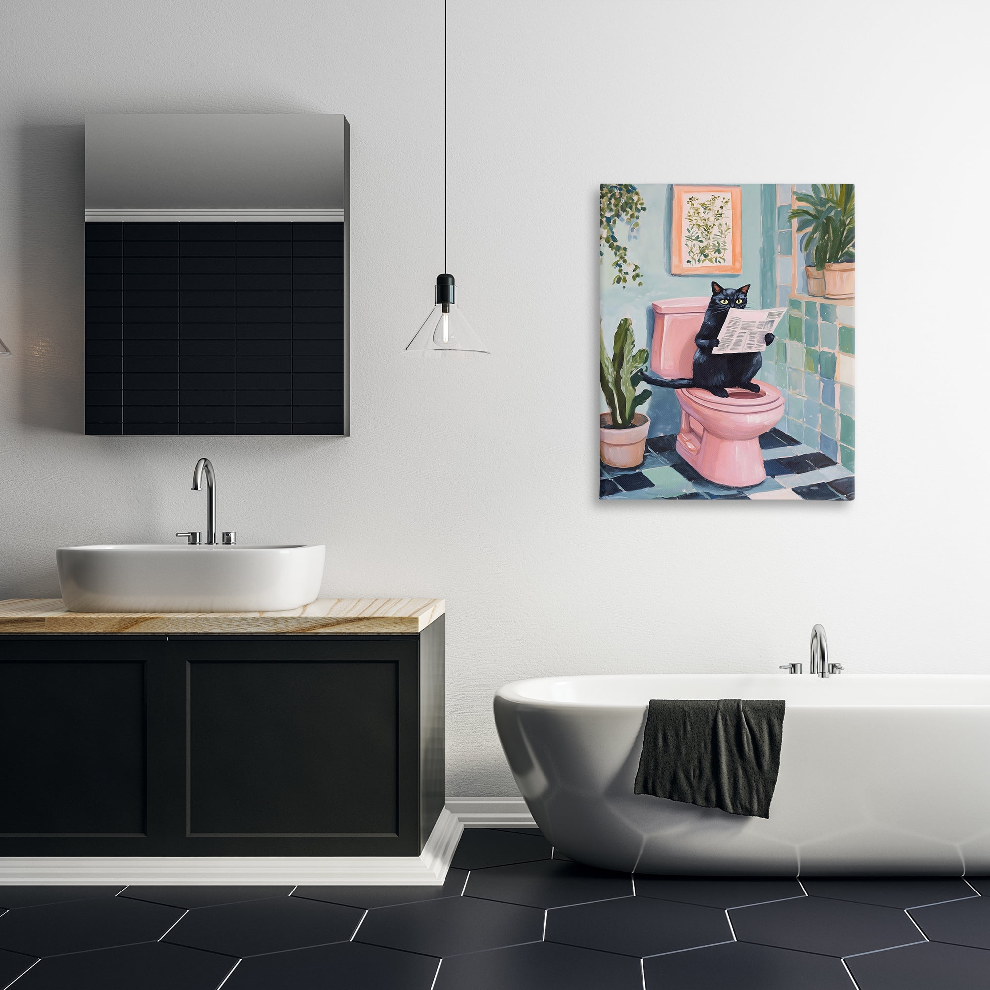 Stupell Industries Cat Reading on Pink Toilet Canvas Wall Art, design by The Prints Vibe