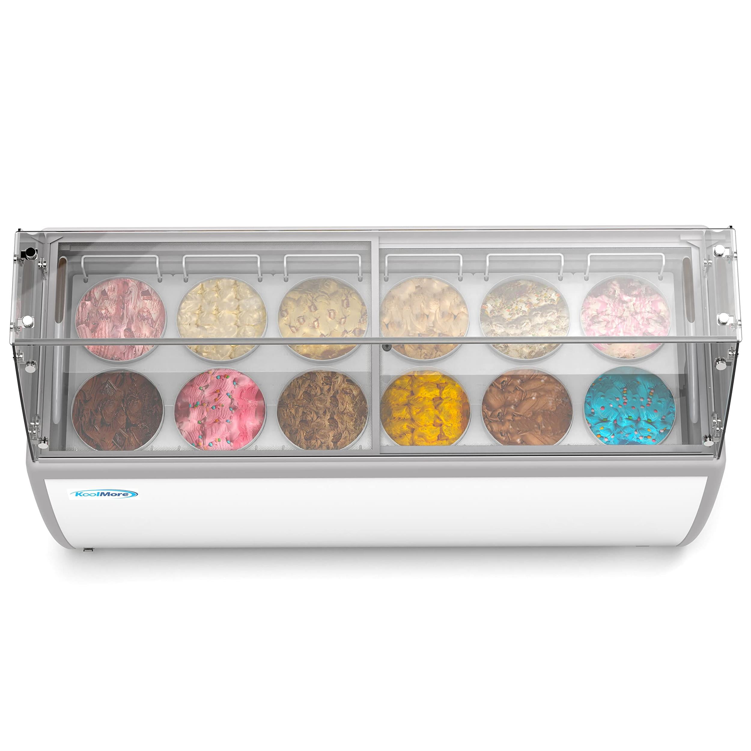 70 in. 12 Tub Ice Cream Dipping Cabinet Freezer with Sneeze Guard - 20 cu. ft.