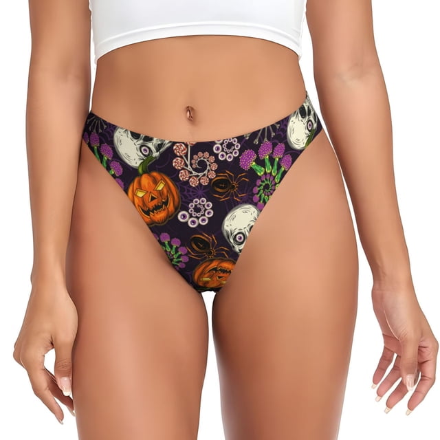 Balery Halloween With Skull Tangas de Algodón para Mujer con Estampado – Ropa Interior Sexy, Transpirable, G-string-4X-Large
