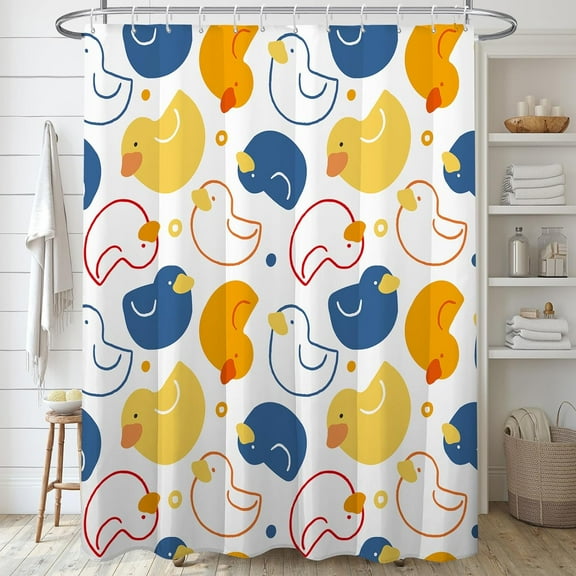 Cute Bathroom Shower Curtains,Yellow and Blue Duck Shower Curtain Set with 12 Hooks,Kids Funny Fabric Bath Curtain 72x72in,Waterproof,Machine Washable