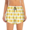 thumbnail image 2 of Wukai yellow argyle Print Women' double-layer Shorts for Athletic Gym Running Shorts with Phone Pockets-Large, 2 of 7