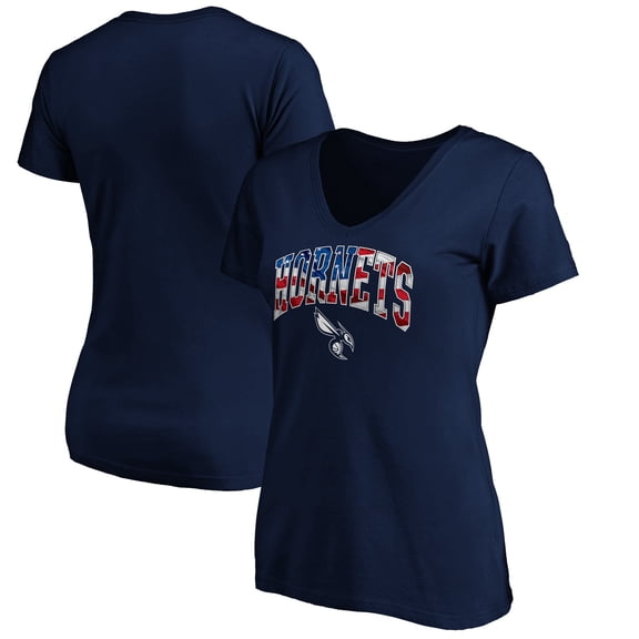 Women's Navy Charlotte Hornets Banner Wave V-Neck T-Shirt