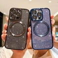 thumbnail image 6 of Compatible with iPhone 14 Pro Magnetic Glitter Case, Luxury Plating Cute Bling Clear Phone Case, Compatible with MagSafe for Women Girls with Camera Protector Back Cover - Blue, 6 of 9
