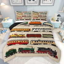 jejeloiu Train Steam Engine Bedding Comforter Set,Western Train Transportation Twin Comforter Sets,Brown Orange Red Bedding Set For Teens,Ultra Soft Home Decor Reversible,2 Pieces