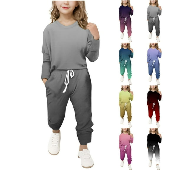 Girls Clothes Sets Sweatsuits Long Sleeve Gradient Color Pullover Sweatshirts and Joggers Pants with Pocket