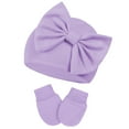thumbnail image 4 of Zando 3Pcs Infant Hat and Gloves Set Soft Newborn Hats for Girls Knit Baby Hats with Bow No Scratch Mittens 0-3 Months, 4 of 5