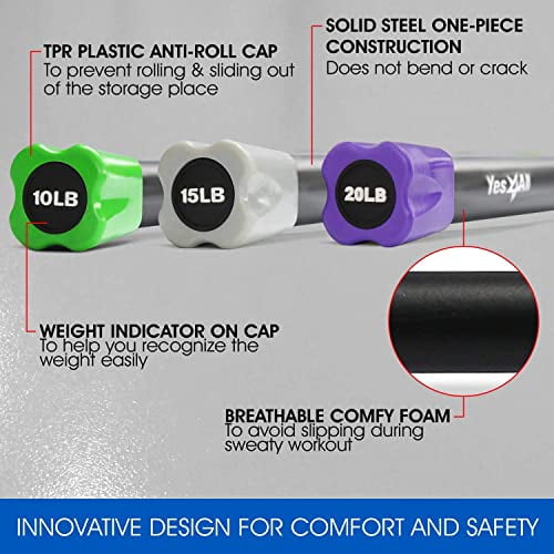 Yes4All Weighted Exercise Bar Weighted Workout Bar Set of 3 Weighted Bars 10lbs 15lbs 20lbs Great for Physical Therapy Aerobics Yoga Walmart