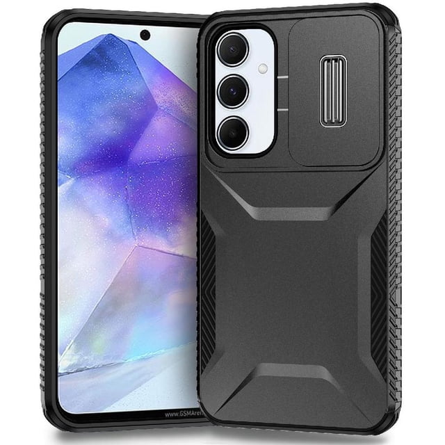 Rugged Case for Samsung Galaxy A55 5G with Slide Camera Cover & Drop Protection Black