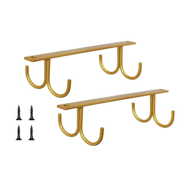 Support de Tasse à Café, Support de Tasse, Étagère de Rangement de Cuisine sous Tablette, Organisateur avec Crochet par Lipstore, Doté de Deux Grilles en Fer Ton or avec Quatre Crochets Chacune pour Suspendre des Tasses, des Ustensiles Ou des Linges à Vaisselle. Comprend des Vis pour une installation Facile sous les Armoires Ou les Comptoirs. Dimensions : 20x8x5.5cm.