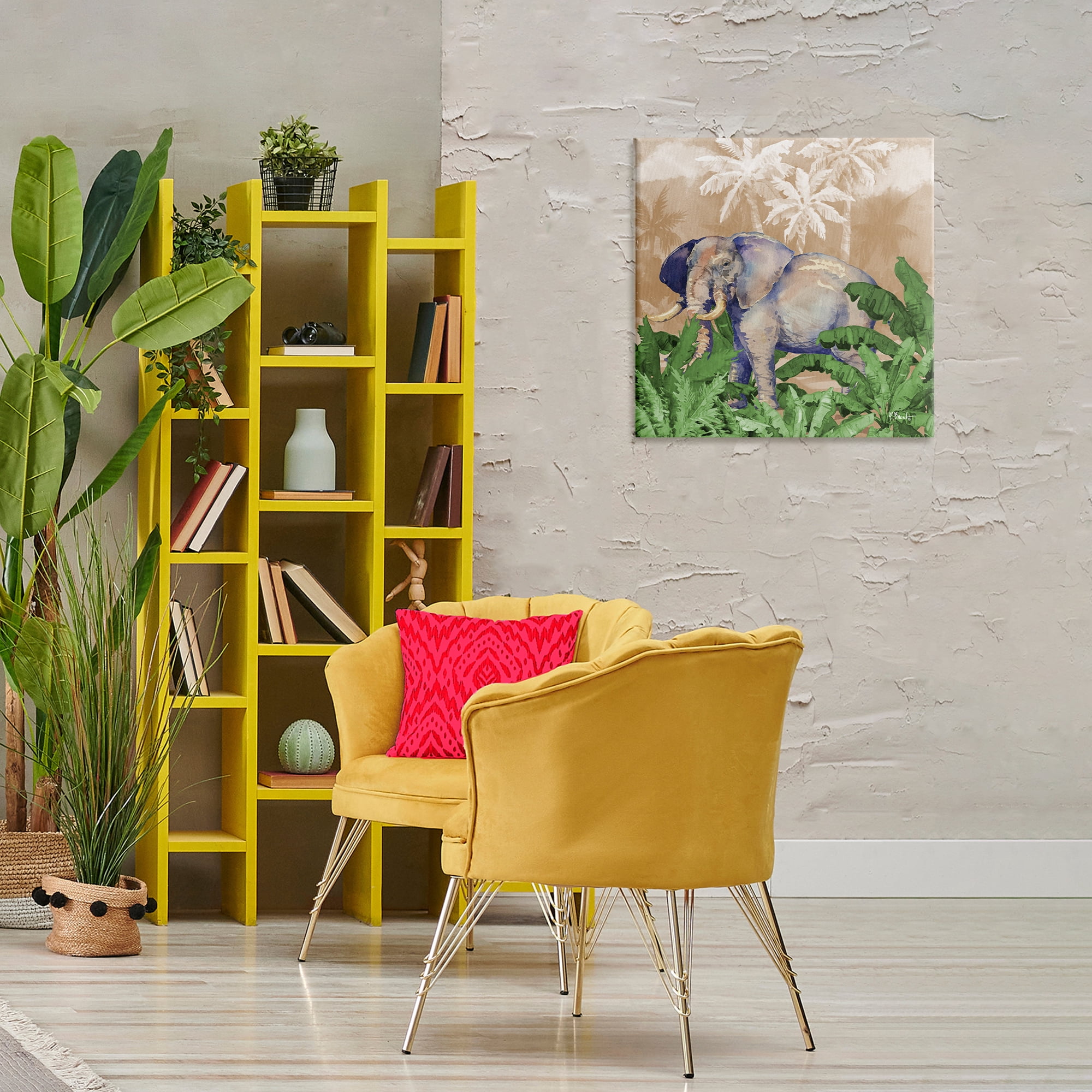 Stupell Industries Jungle Life Elephant Animals & Insects Painting Gallery Wrapped Canvas Art Print Wall Art, 24 x 24