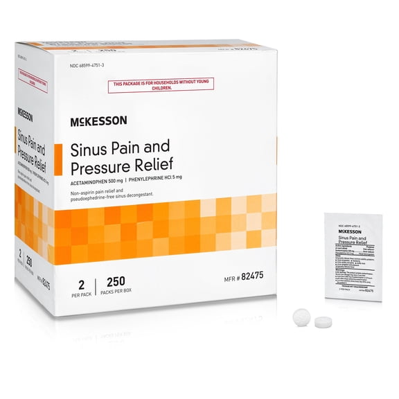 McKesson Cold and Sinus Relief Acetaminophen / Phenylephrine 500 mg Tablet, 250 Ct