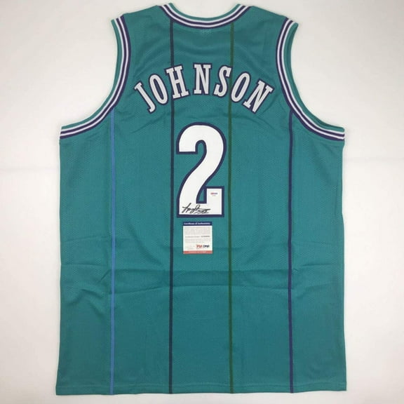 Autographed/Signed Larry Johnson Charlotte Teal Basketball Jersey PSA/DNA COA