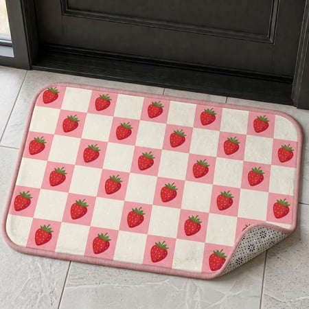 XaaKee front door mat Strawberry Checkered outdoor doormat Non-Slip Rubber Backing doormats Entryway Floor Mat 20x31inch