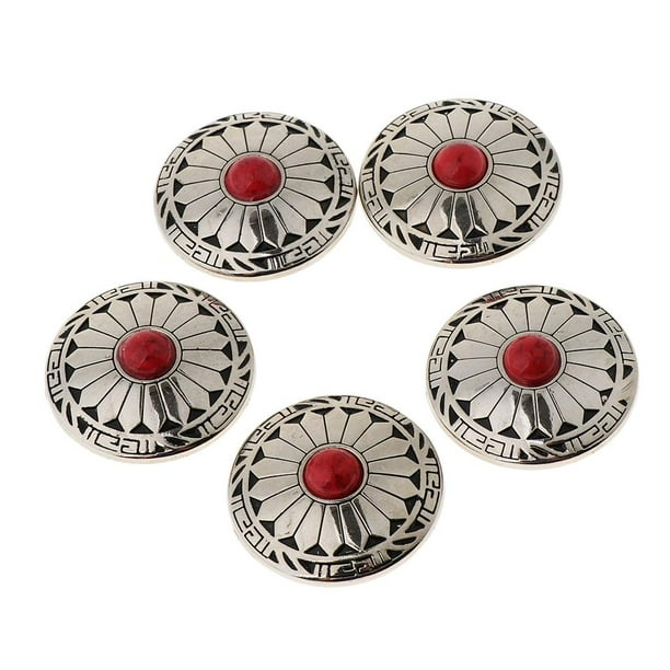 Juego de 5 tornillos Chicago y remaches occidentales para decoración de artesanías de cuero. rojo
