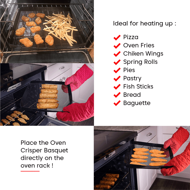 Cooks Innovations Oven Crisper Grill Basket - Crisping Sheet for Baking  Crisp Pizza, Chips, Fries, & More - Dishwasher Safe Air Fry Basket Black