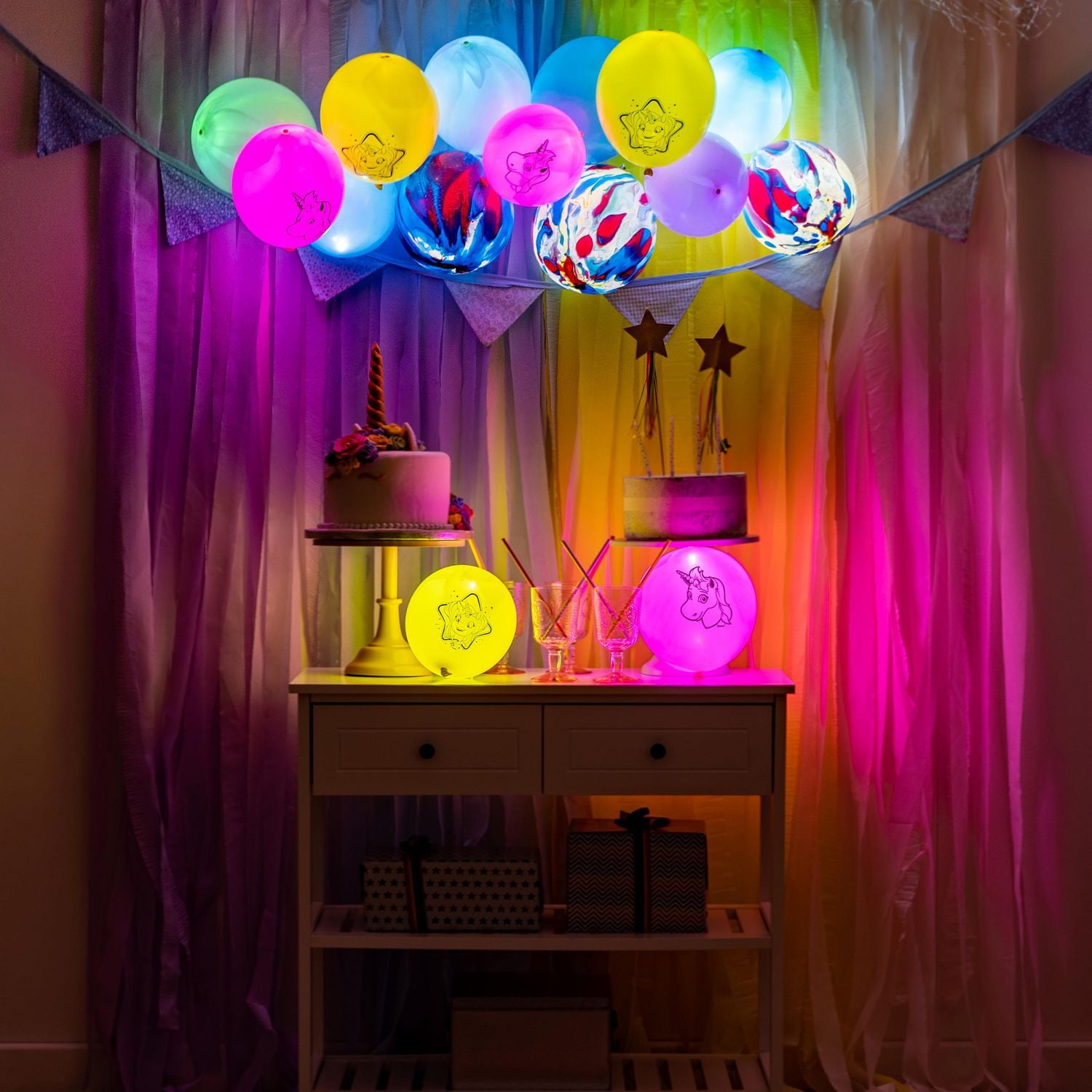 illooms Unicorn LED light up balloons 15PK, Pack of 15