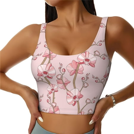 Jgfou Orchids Flowers Print Womens Sports Bra - Padded Workout Sports Bras Crop Tank Top