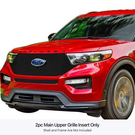 APS 2020-2023 Ford Explorer King Ranch & Limited & XLT Black Stainless Steel Billet Grille 8x6 horizontal billet