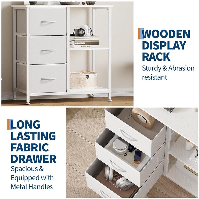 File Cabinet with 3 Drawers, Printer Stand with Open Shelves, Under Desk Storage Organizer for Home Office, Fabric Wood Top for Living Room