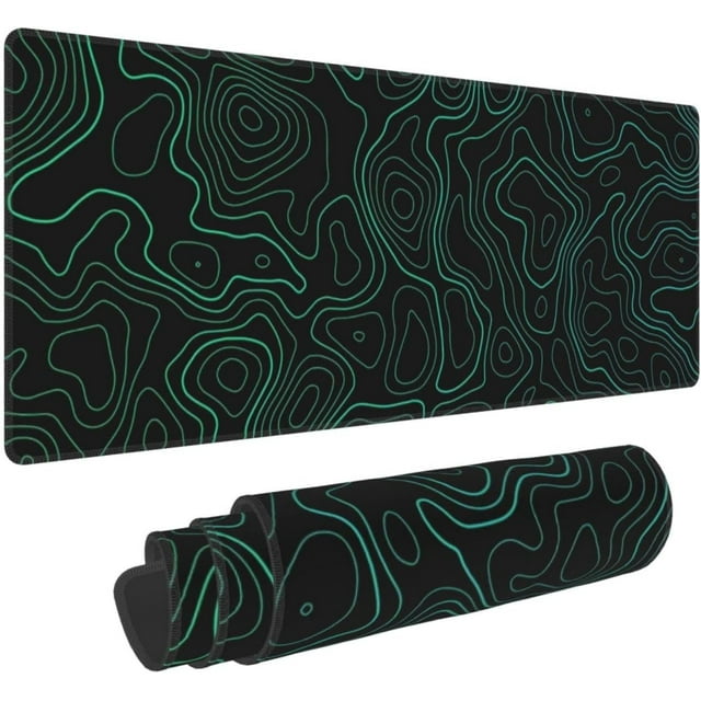 Green Topographic Gaming Mouse Pad - Large Rubber Keyboard Mat, Non-Slip Extended Desk Pad, Perfect for Work, Game, Office, Home