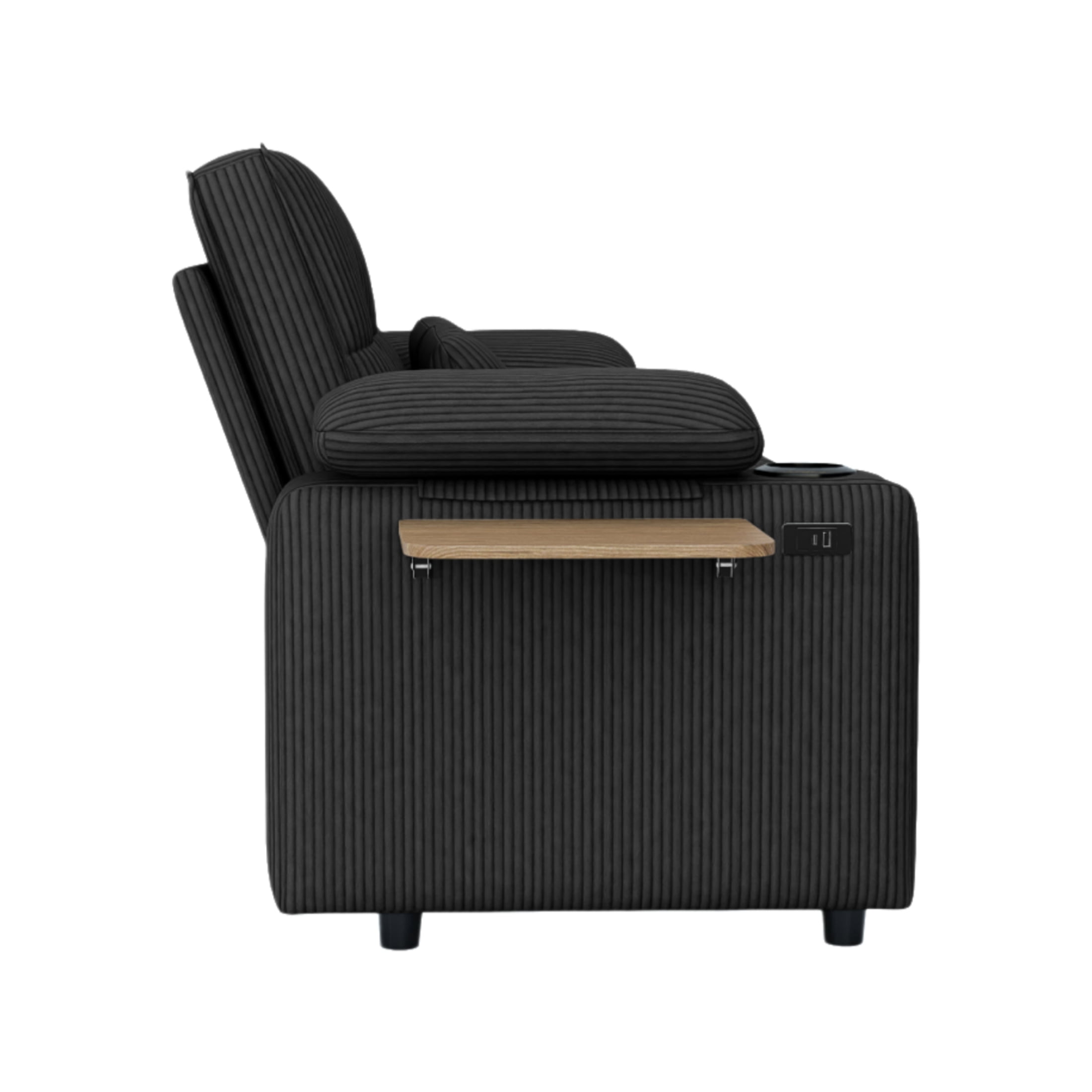 Vinform 3 in 1 Sleeper Sofa Bed, 58" Convertible Loveseat with Foldable Side Tray Table, USB Ports and Cup Holders for Apartments, Corduroy, Black