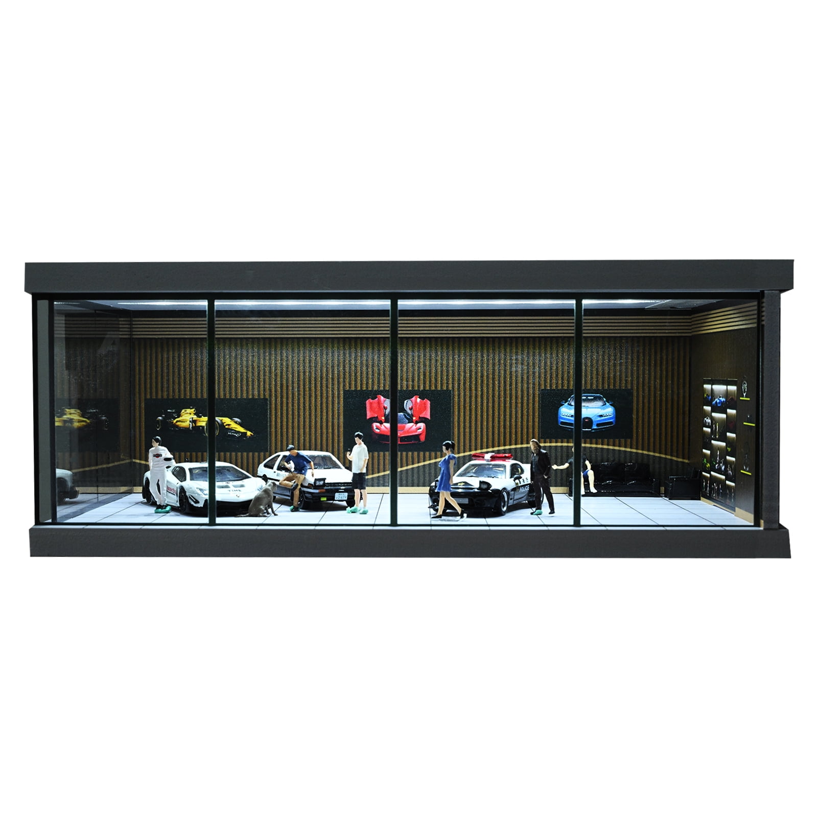 1/64 Scale Diorama Car Garage Display Case, Parking Lot Scene Model With LED Lighting, Adults, Men, Boys, Teens, Model Car Enthusiasts