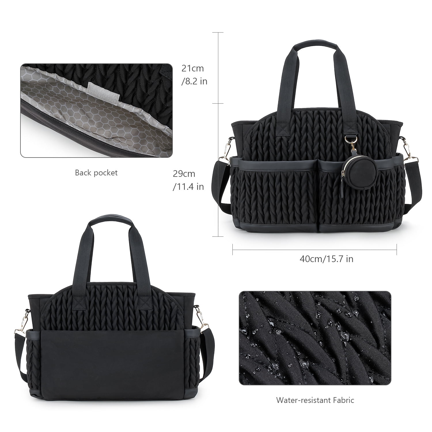 Sunyuer Diaper Bag Tote for Daily Use, Quilted Mommy Bag Function Maternity Bag Diaper Changing Messenger with Shoulder Strap Wet Pocket