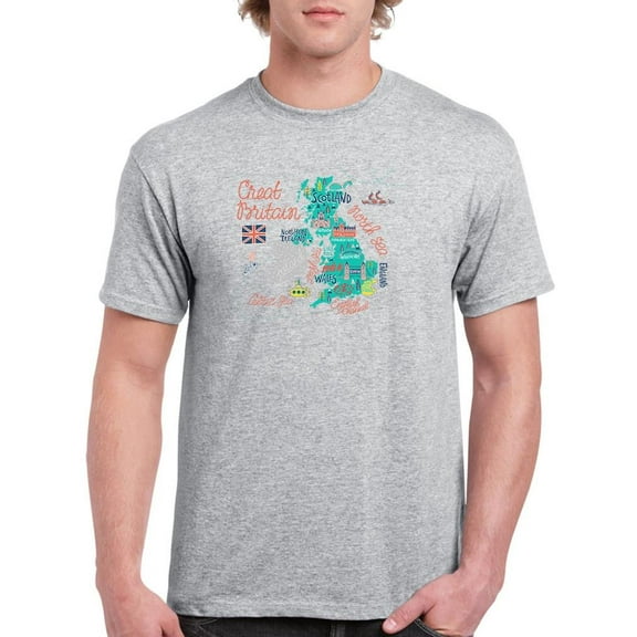 Great Britain Tourist Map T-Shirt Men -Image by Shutterstock, Male x-Large