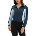 thumbnail image 2 of INSPIRE CHIC Onfers Women Half Zip Crop Sweatshirts Long Sleeve Oversized Pullover Sweaters Workout Fall Outfits with Pockets XL Navy Blue Light Blue, 2 of 5