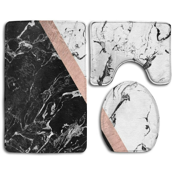 Chaplle Chic Black White Marble Color, Black And Gold Bath Rug