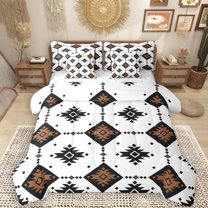 Manfei Western Bohemian Aztec 7pcs Bedding Comforter Set for Female, Vintage Mandala Triangle Queen Bedding Sets, White Brown Hippie Reversible Queen Sheet Sets, Microfiber Bedroom Decor