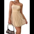 thumbnail image 1 of Vestido de Cóctel de Verano para Mujer: Minivestido de Tubo con Volantes Fruncidos Champán L, 1 of 10